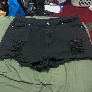 SHEIN black shorts with distressed rips